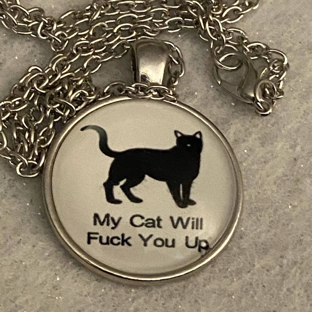 3/$25 My Cat Will F You Up Necklace Black Cat